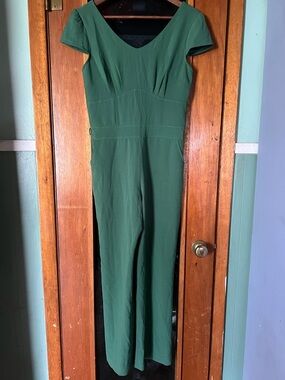 Green V-Neck Cap Sleeve Jumpsuit